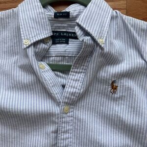 Ralph Lauren Light Blue and White Striped Oxford Shirt
